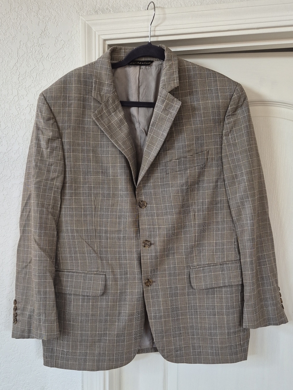 Victor International 100% Wool Houndstooth 3 Button Blazer Sz 42 Short